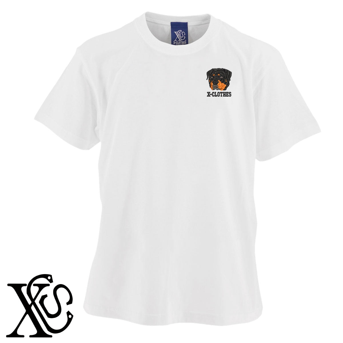 ロットワイラー4柄 刺繍 5.6oz 綿100% 半袖 Tシャツ メンズ レディース カットソー 大きいサイズあり【X-CLOTHES】オリジナル グッズ 刺繍 ワンポイント 雑貨【b 黒 紺 ブルー 赤 ワイン】【g 白 灰】 【10犬猫図鑑-犬図鑑-D】
