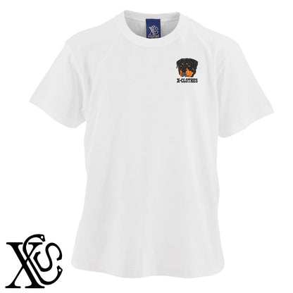 ロットワイラー4柄 刺繍 5.6oz 綿100% 半袖 Tシャツ メンズ レディース カットソー 大きいサイズあり【X-CLOTHES】オリジナル グッズ 刺繍 ワンポイント 雑貨【b 黒 紺 ブルー 赤 ワイン】【g 白 灰】 【10犬猫図鑑-犬図鑑-D】