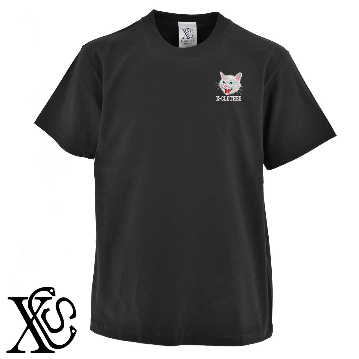 シャー白猫2柄 刺繍 5.6oz 綿100% 半袖 Tシャツ メンズ レディース カットソー 大きいサイズあり【X-CLOTHES】オリジナル グッズ 刺繍 ワンポイント 雑貨【b 黒 紺 ブルー 赤 ワイン】【g 白 灰】 【10犬猫図鑑-猫図鑑-A】