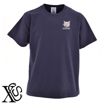 シャー白猫2柄 刺繍 5.6oz 綿100% 半袖 Tシャツ メンズ レディース カットソー 大きいサイズあり【X-CLOTHES】オリジナル グッズ 刺繍 ワンポイント 雑貨【b 黒 紺 ブルー 赤 ワイン】【g 白 灰】 【10犬猫図鑑-猫図鑑-A】