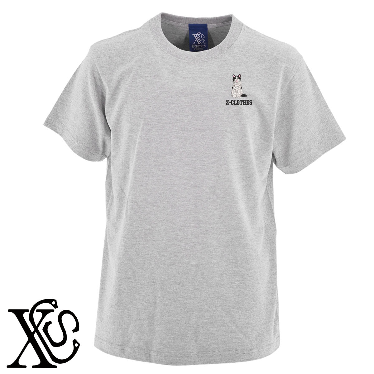 ハチワレ猫4柄 刺繍 5.6oz 綿100% 半袖 Tシャツ メンズ レディース カットソー 大きいサイズあり【X-CLOTHES】オリジナル グッズ 刺繍 ワンポイント 雑貨【b 黒 紺 ブルー 赤 ワイン】【g 白 灰】 【10犬猫図鑑-猫図鑑-A】