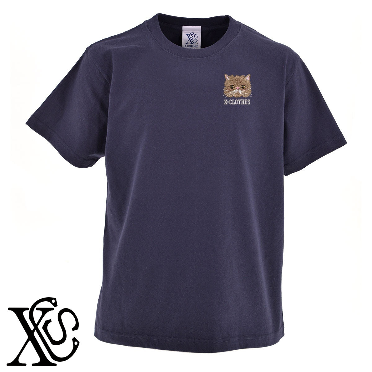 ペルシャ猫2柄 刺繍 5.6oz 綿100% 半袖 Tシャツ メンズ レディース カットソー 大きいサイズあり【X-CLOTHES】オリジナル グッズ 刺繍 ワンポイント 雑貨【b 黒 紺 ブルー 赤 ワイン】【g 白 灰】 【10犬猫図鑑-猫図鑑-A】
