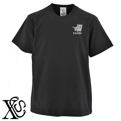 マンチカン4柄 刺繍 5.6oz 綿100% 半袖 Tシャツ メンズ レディース カットソー 大きいサイズあり【X-CLOTHES】オリジナル グッズ 刺繍 ワンポイント 雑貨【b 黒 紺 ブルー 赤 ワイン】【g 白 灰】 【10犬猫図鑑-猫図鑑-A】