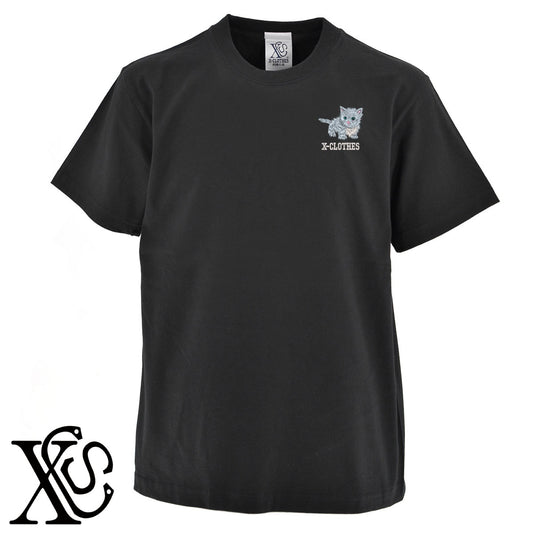 マンチカン4柄 刺繍 5.6oz 綿100% 半袖 Tシャツ メンズ レディース カットソー 大きいサイズあり【X-CLOTHES】オリジナル グッズ 刺繍 ワンポイント 雑貨【b 黒 紺 ブルー 赤 ワイン】【g 白 灰】 【10犬猫図鑑-猫図鑑-A】