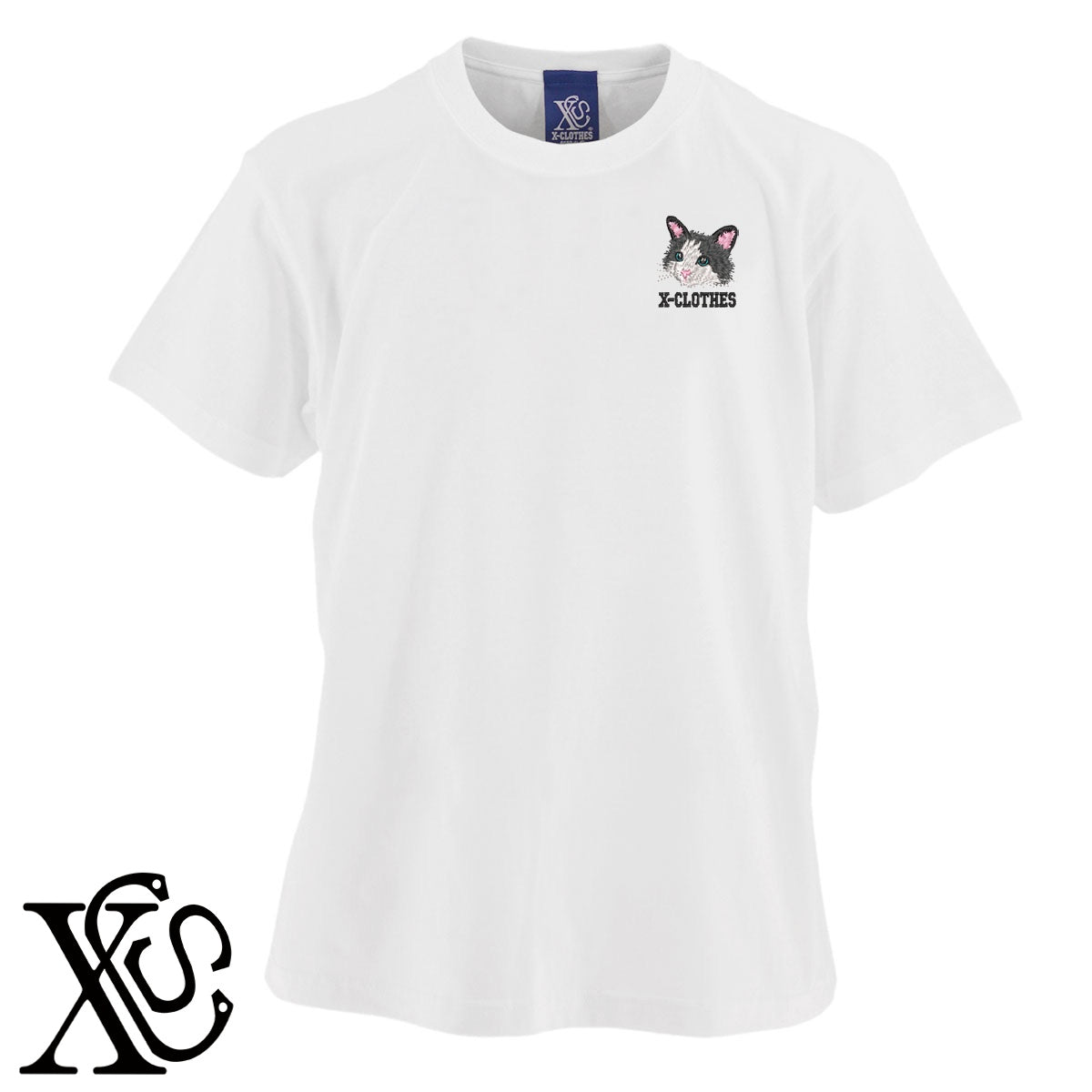 ラグドール6柄 刺繍 5.6oz 綿100% 半袖 Tシャツ メンズ レディース カットソー 大きいサイズあり【X-CLOTHES】オリジナル グッズ 刺繍 ワンポイント 雑貨【b 黒 紺 ブルー 赤 ワイン】【g 白 灰】 【10犬猫図鑑-猫図鑑-A】