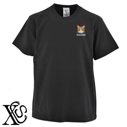 茶トラ猫2柄 刺繍 5.6oz 綿100% 半袖 Tシャツ メンズ レディース カットソー 大きいサイズあり【X-CLOTHES】オリジナル グッズ 刺繍 ワンポイント 雑貨【b 黒 紺 ブルー 赤 ワイン】【g 白 灰】 【10犬猫図鑑-猫図鑑-A】