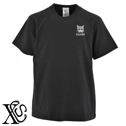 猫10柄 刺繍 5.6oz 綿100% 半袖 Tシャツ メンズ レディース カットソー 大きいサイズあり【X-CLOTHES】オリジナル グッズ 刺繍 ワンポイント 雑貨【b 黒 紺 ブルー 赤 ワイン】【g 白 灰】 【10犬猫図鑑-猫図鑑-B】