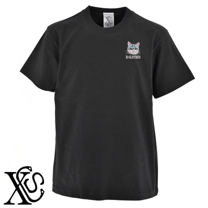 猫13柄 刺繍 5.6oz 綿100% 半袖 Tシャツ メンズ レディース カットソー 大きいサイズあり【X-CLOTHES】オリジナル グッズ 刺繍 ワンポイント 雑貨【b 黒 紺 ブルー 赤 ワイン】【g 白 灰】 【10犬猫図鑑-猫図鑑-B】