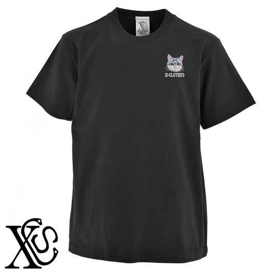 猫13柄 刺繍 5.6oz 綿100% 半袖 Tシャツ メンズ レディース カットソー 大きいサイズあり【X-CLOTHES】オリジナル グッズ 刺繍 ワンポイント 雑貨【b 黒 紺 ブルー 赤 ワイン】【g 白 灰】 【10犬猫図鑑-猫図鑑-B】
