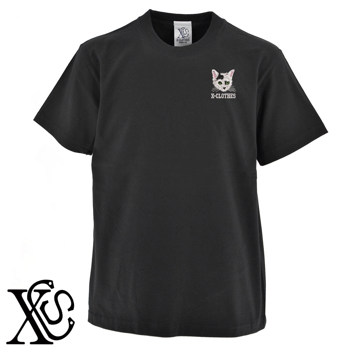 猫19柄 刺繍 5.6oz 綿100% 半袖 Tシャツ メンズ レディース カットソー 大きいサイズあり【X-CLOTHES】オリジナル グッズ 刺繍 ワンポイント 雑貨【b 黒 紺 ブルー 赤 ワイン】【g 白 灰】 【10犬猫図鑑-猫図鑑-B】