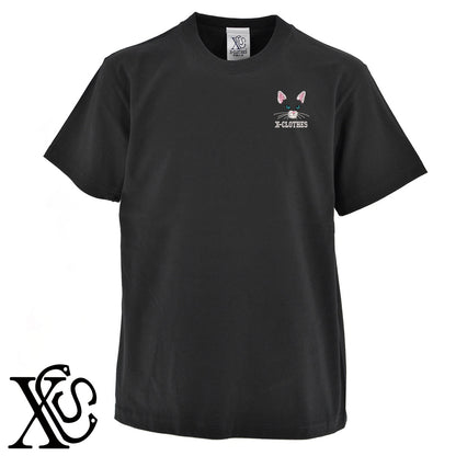 猫顔パーツ2柄 刺繍 5.6oz 綿100% 半袖 Tシャツ メンズ レディース カットソー 大きいサイズあり【X-CLOTHES】オリジナル グッズ 刺繍 ワンポイント 雑貨【b 黒 紺 ブルー 赤 ワイン】【g 白 灰】 【10犬猫図鑑-猫図鑑-B】