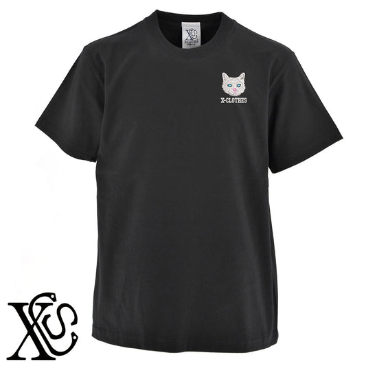白猫2柄 刺繍 5.6oz 綿100% 半袖 Tシャツ メンズ レディース カットソー 大きいサイズあり【X-CLOTHES】オリジナル グッズ 刺繍 ワンポイント 雑貨【b 黒 紺 ブルー 赤 ワイン】【g 白 灰】 【10犬猫図鑑-猫図鑑-B】