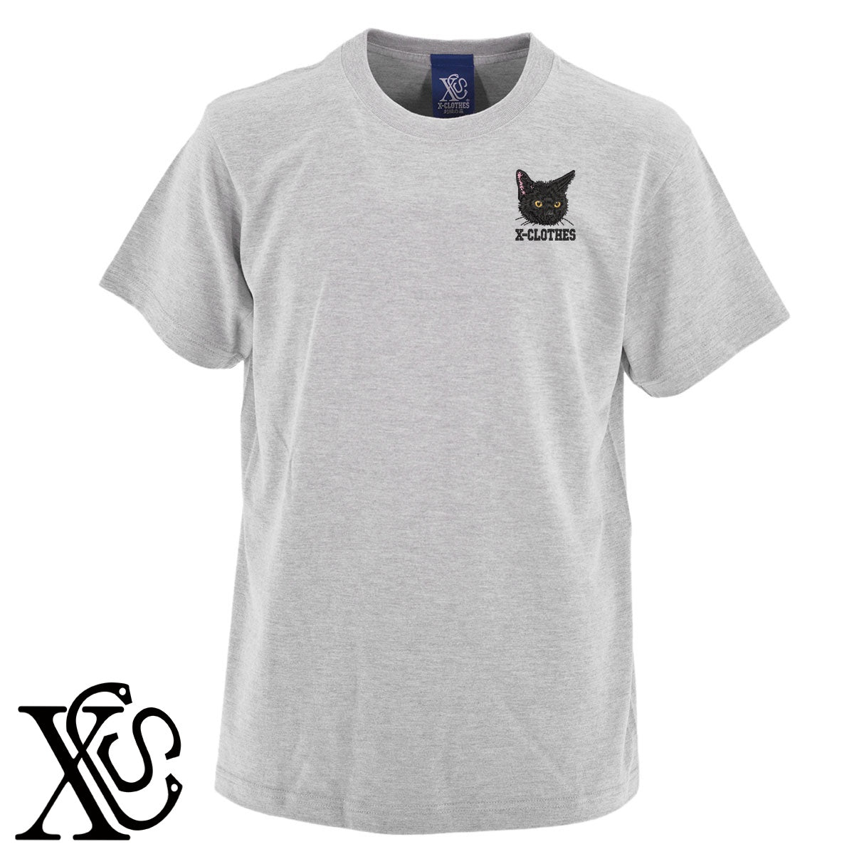 黒猫4柄 刺繍 5.6oz 綿100% 半袖 Tシャツ メンズ レディース カットソー 大きいサイズあり【X-CLOTHES】オリジナル グッズ 刺繍 ワンポイント 雑貨【b 黒 紺 ブルー 赤 ワイン】【g 白 灰】 【10犬猫図鑑-猫図鑑-B】