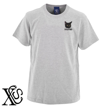 黒猫4柄 刺繍 5.6oz 綿100% 半袖 Tシャツ メンズ レディース カットソー 大きいサイズあり【X-CLOTHES】オリジナル グッズ 刺繍 ワンポイント 雑貨【b 黒 紺 ブルー 赤 ワイン】【g 白 灰】 【10犬猫図鑑-猫図鑑-B】