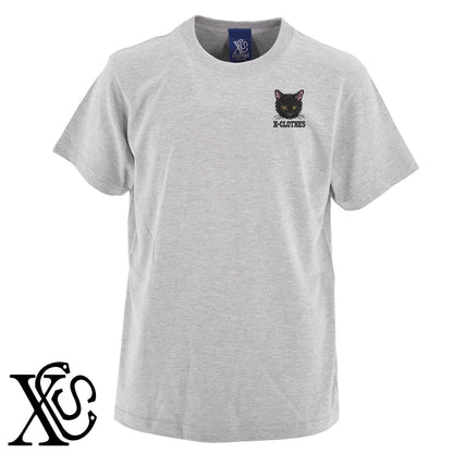 黒猫5柄 刺繍 5.6oz 綿100% 半袖 Tシャツ メンズ レディース カットソー 大きいサイズあり【X-CLOTHES】オリジナル グッズ 刺繍 ワンポイント 雑貨【b 黒 紺 ブルー 赤 ワイン】【g 白 灰】 【10犬猫図鑑-猫図鑑-B】