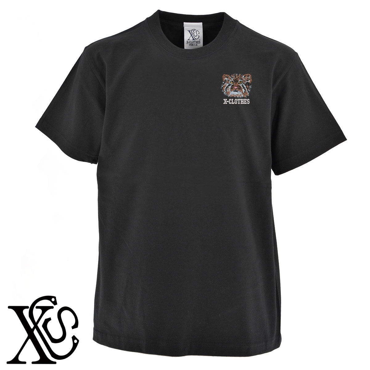 マヌルネコ2柄 刺繍 5.6oz 綿100% 半袖 Tシャツ メンズ レディース カットソー 大きいサイズあり【X-CLOTHES】オリジナル グッズ 刺繍 ワンポイント 雑貨【b 黒 紺 ブルー 赤 ワイン】【g 白 灰】 【1各種動物-天然記念物】