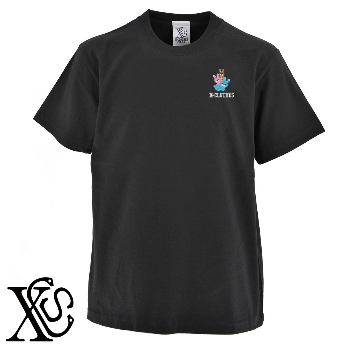 ウサギ10柄 刺繍 5.6oz 綿100% 半袖 Tシャツ メンズ レディース カットソー 大きいサイズあり【X-CLOTHES】オリジナル グッズ 刺繍 ワンポイント 雑貨【b 黒 紺 ブルー 赤 ワイン】【g 白 灰】 【1各種動物-小動物】