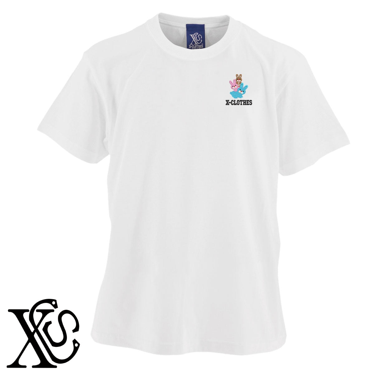 ウサギ10柄 刺繍 5.6oz 綿100% 半袖 Tシャツ メンズ レディース カットソー 大きいサイズあり【X-CLOTHES】オリジナル グッズ 刺繍 ワンポイント 雑貨【b 黒 紺 ブルー 赤 ワイン】【g 白 灰】 【1各種動物-小動物】