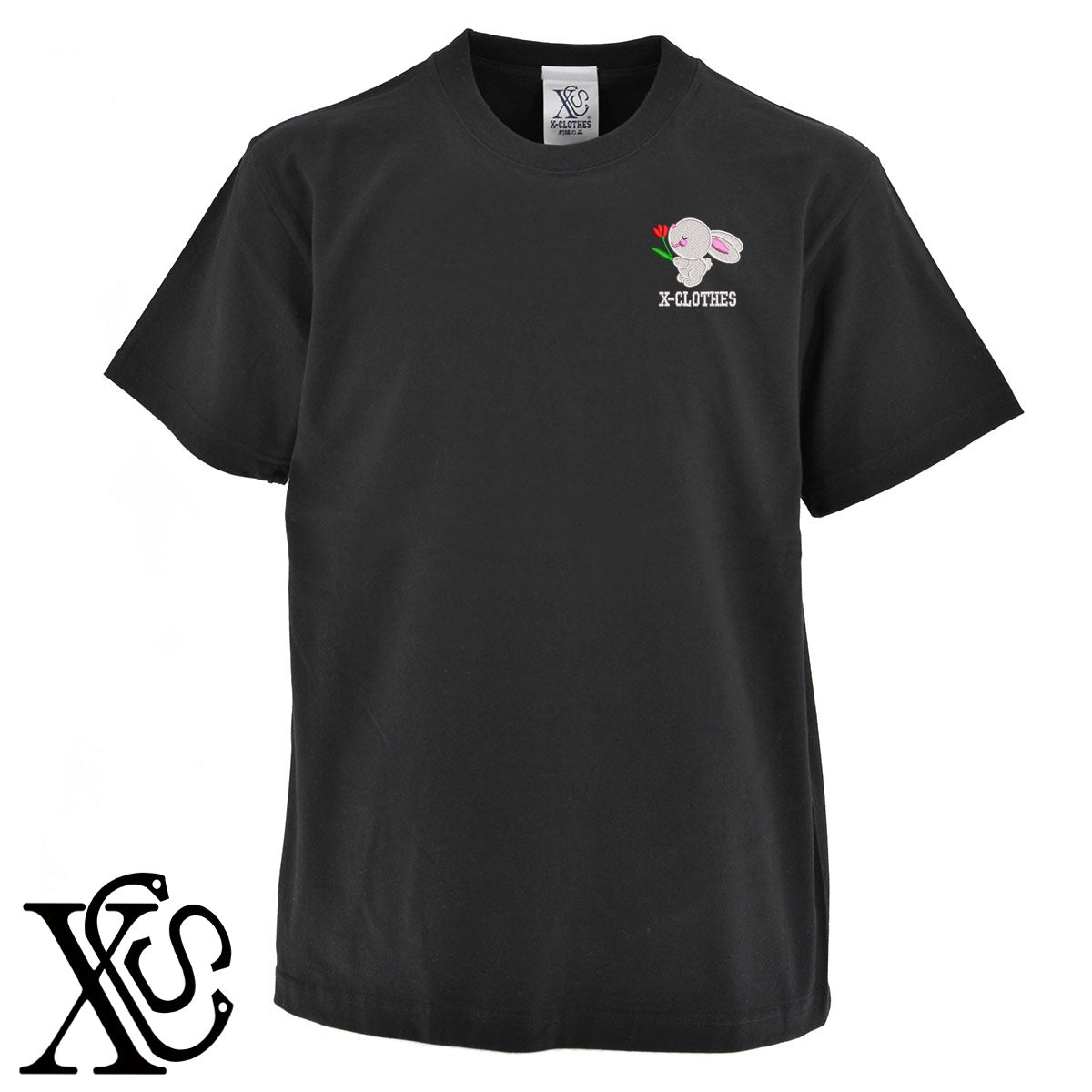 ウサギ7柄 刺繍 5.6oz 綿100% 半袖 Tシャツ メンズ レディース カットソー 大きいサイズあり【X-CLOTHES】オリジナル グッズ 刺繍 ワンポイント 雑貨【b 黒 紺 ブルー 赤 ワイン】【g 白 灰】 【1各種動物-小動物】