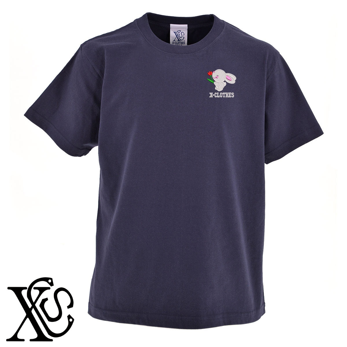 ウサギ7柄 刺繍 5.6oz 綿100% 半袖 Tシャツ メンズ レディース カットソー 大きいサイズあり【X-CLOTHES】オリジナル グッズ 刺繍 ワンポイント 雑貨【b 黒 紺 ブルー 赤 ワイン】【g 白 灰】 【1各種動物-小動物】
