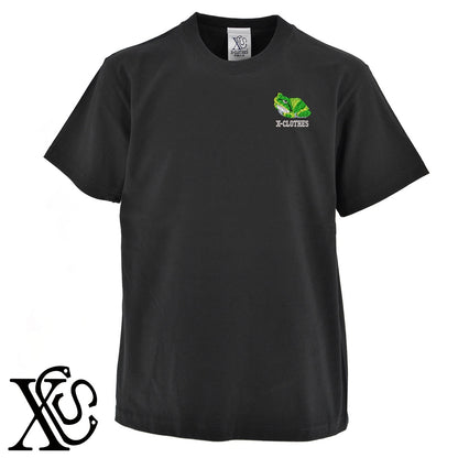 カエル4柄 刺繍 5.6oz 綿100% 半袖 Tシャツ メンズ レディース カットソー 大きいサイズあり【X-CLOTHES】オリジナル グッズ 刺繍 ワンポイント 雑貨【b 黒 紺 ブルー 赤 ワイン】【g 白 灰】 【1各種動物-小動物】