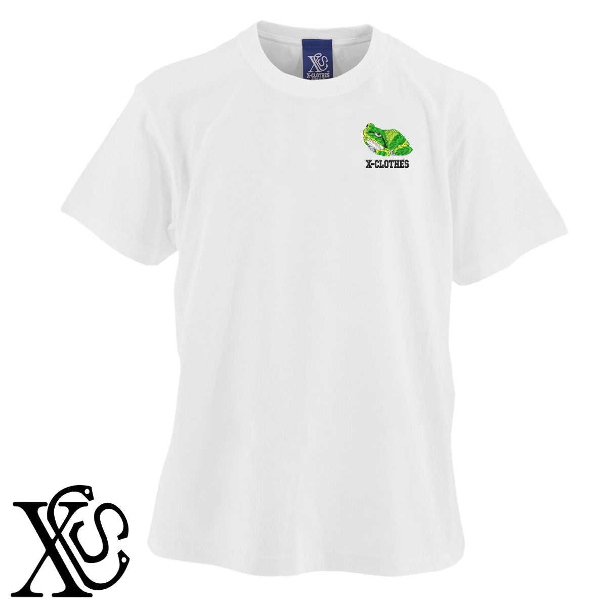 カエル4柄 刺繍 5.6oz 綿100% 半袖 Tシャツ メンズ レディース カットソー 大きいサイズあり【X-CLOTHES】オリジナル グッズ 刺繍 ワンポイント 雑貨【b 黒 紺 ブルー 赤 ワイン】【g 白 灰】 【1各種動物-小動物】