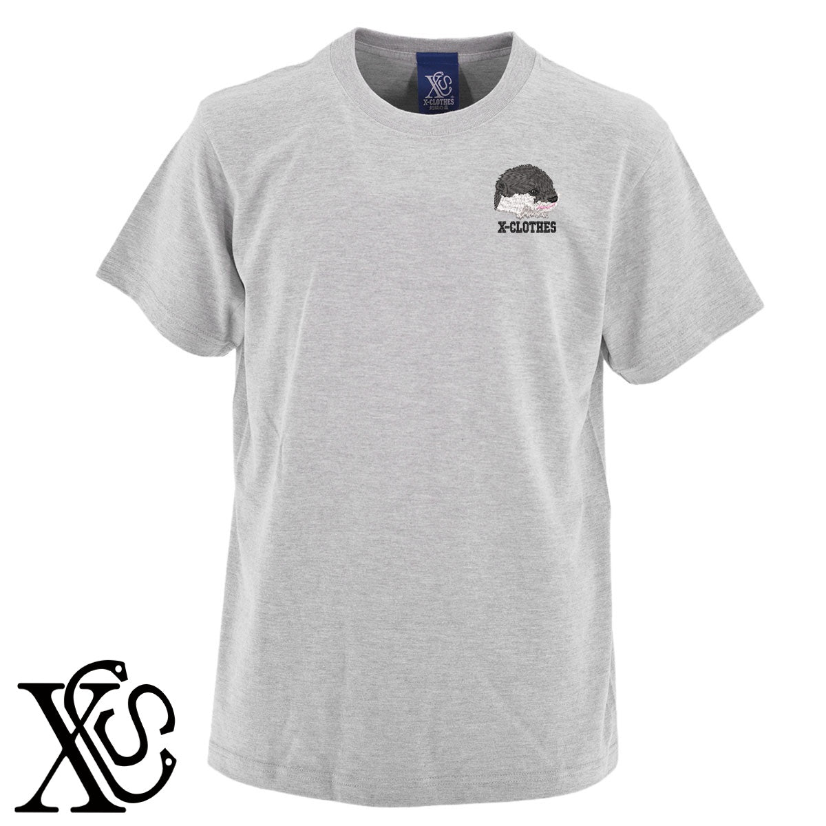 カワウソ2柄 刺繍 5.6oz 綿100% 半袖 Tシャツ メンズ レディース カットソー 大きいサイズあり【X-CLOTHES】オリジナル グッズ 刺繍 ワンポイント 雑貨【b 黒 紺 ブルー 赤 ワイン】【g 白 灰】 【1各種動物-小動物】