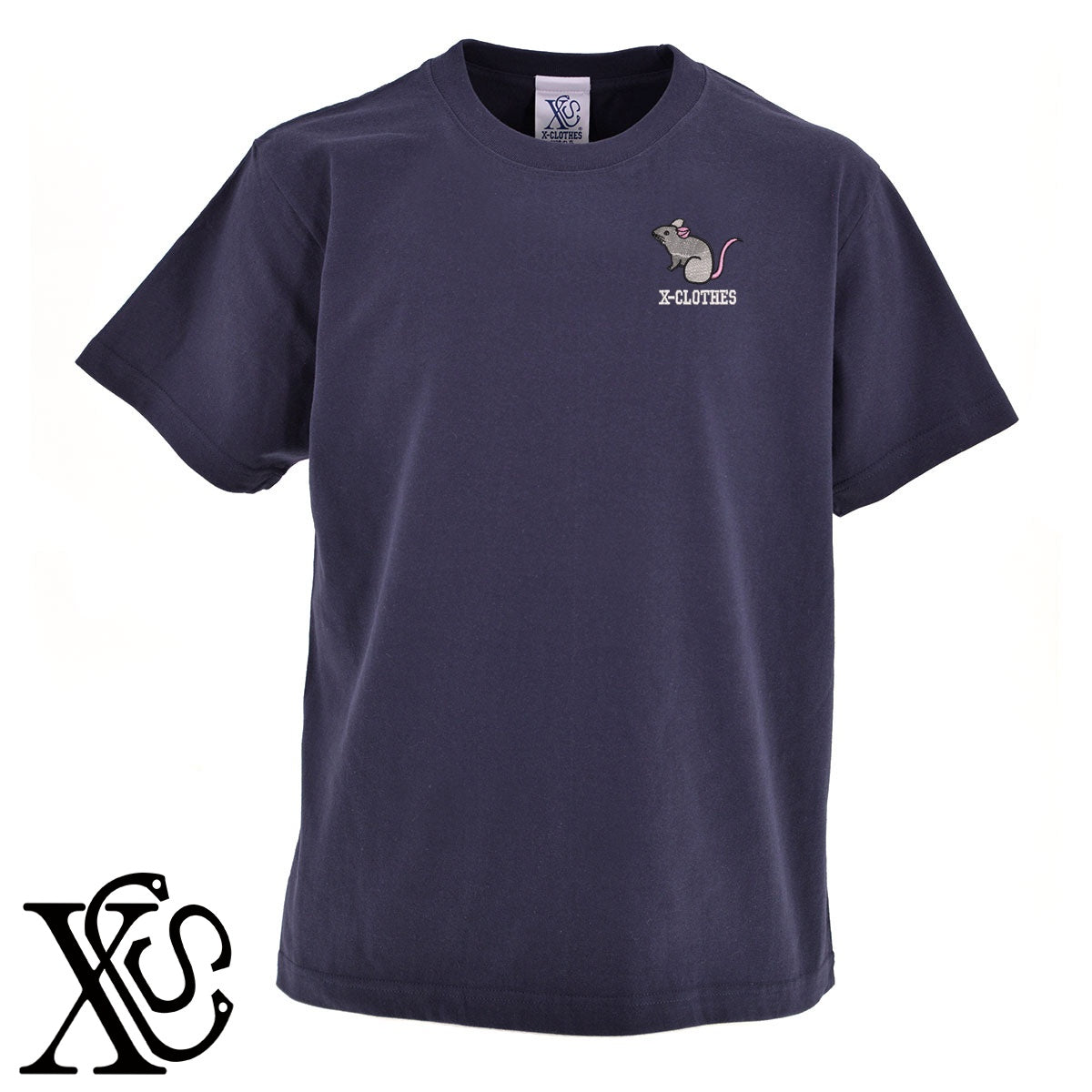 ネズミ2柄 刺繍 5.6oz 綿100% 半袖 Tシャツ メンズ レディース カットソー 大きいサイズあり【X-CLOTHES】オリジナル グッズ 刺繍 ワンポイント 雑貨【b 黒 紺 ブルー 赤 ワイン】【g 白 灰】 【1各種動物-小動物】