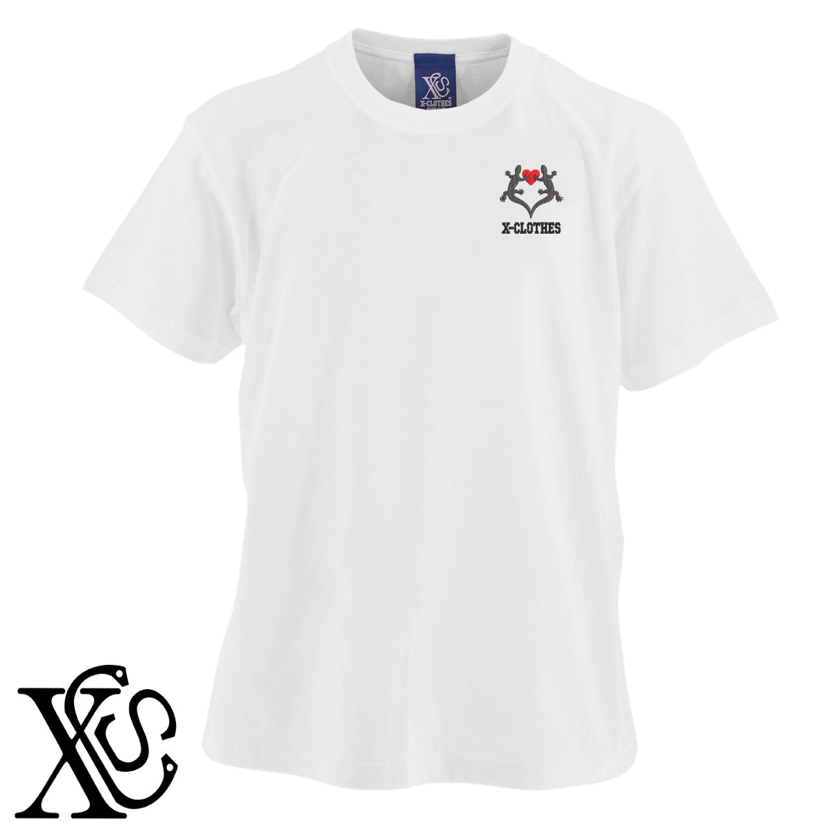 トカゲ4柄 刺繍 5.6oz 綿100% 半袖 Tシャツ メンズ レディース カットソー 大きいサイズあり【X-CLOTHES】オリジナル グッズ 刺繍 ワンポイント 雑貨【b 黒 紺 ブルー 赤 ワイン】【g 白 灰】 【1各種動物-爬虫類】