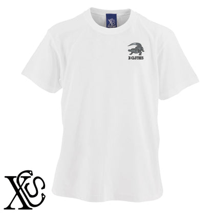 ワニ4柄 刺繍 5.6oz 綿100% 半袖 Tシャツ メンズ レディース カットソー 大きいサイズあり【X-CLOTHES】オリジナル グッズ 刺繍 ワンポイント 雑貨【b 黒 紺 ブルー 赤 ワイン】【g 白 灰】 【1各種動物-爬虫類】