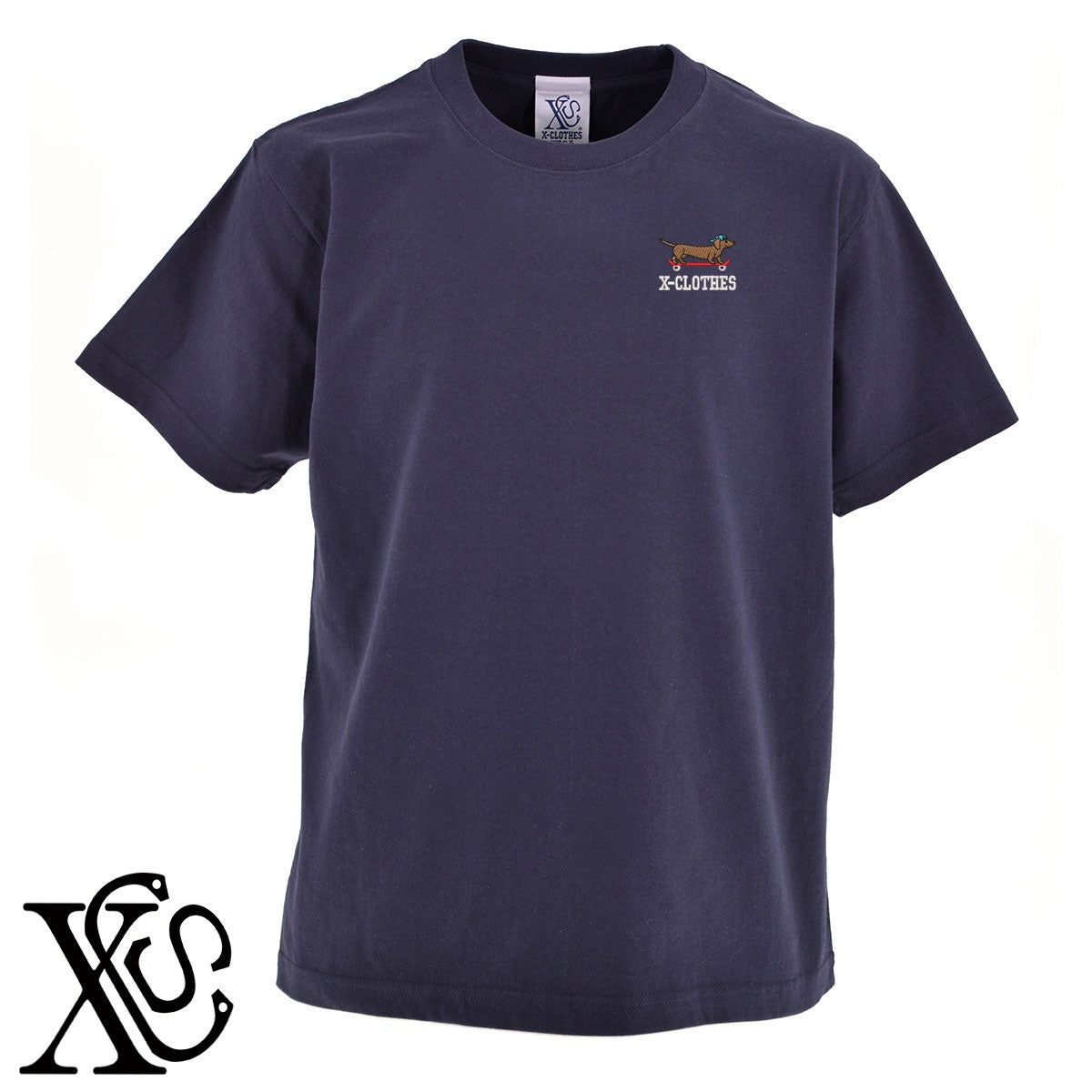 ダックスフンド12柄 刺繍 5.6oz 綿100% 半袖 Tシャツ メンズ レディース カットソー 大きいサイズあり【X-CLOTHES】オリジナル グッズ 刺繍 ワンポイント 雑貨【b 黒 紺 ブルー 赤 ワイン】【g 白 灰】 【1各種動物-犬類】