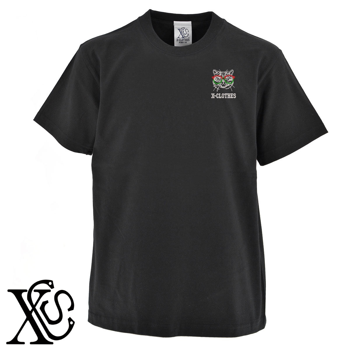 猫26柄 刺繍 5.6oz 綿100% 半袖 Tシャツ メンズ レディース カットソー 大きいサイズあり【X-CLOTHES】オリジナル グッズ 刺繍 ワンポイント 雑貨【b 黒 紺 ブルー 赤 ワイン】【g 白 灰】 【1各種動物-猫】