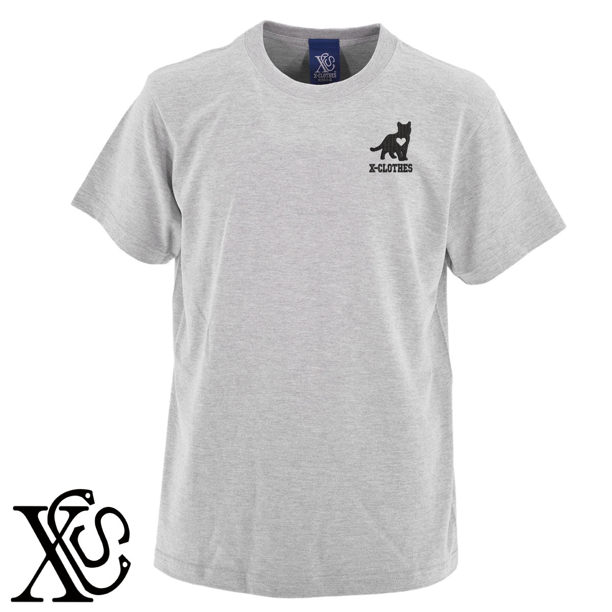 猫7柄 刺繍 5.6oz 綿100% 半袖 Tシャツ メンズ レディース カットソー 大きいサイズあり【X-CLOTHES】オリジナル グッズ 刺繍 ワンポイント 雑貨【b 黒 紺 ブルー 赤 ワイン】【g 白 灰】 【1各種動物-猫】