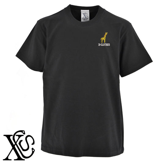 キリン2柄 刺繍 5.6oz 綿100% 半袖 Tシャツ メンズ レディース カットソー 大きいサイズあり【X-CLOTHES】オリジナル グッズ 刺繍 ワンポイント 雑貨【b 黒 紺 ブルー 赤 ワイン】【g 白 灰】 【1各種動物-草食動物】
