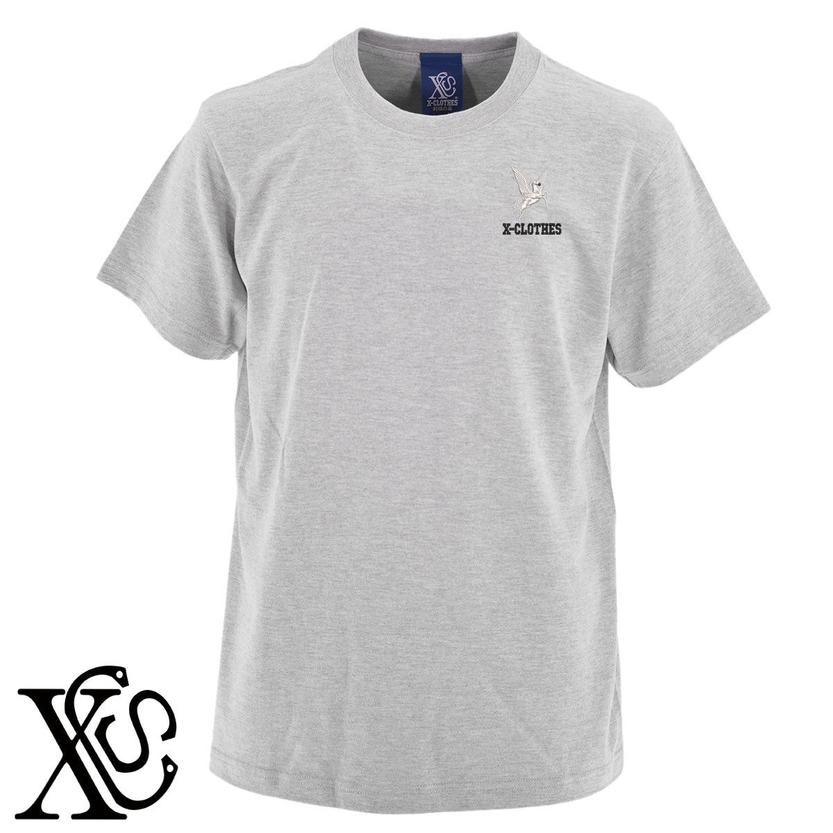 ペガサス馬2柄 刺繍 5.6oz 綿100% 半袖 Tシャツ メンズ レディース カットソー 大きいサイズあり【X-CLOTHES】オリジナル グッズ 刺繍 ワンポイント 雑貨【b 黒 紺 ブルー 赤 ワイン】【g 白 灰】 【1各種動物-草食動物】
