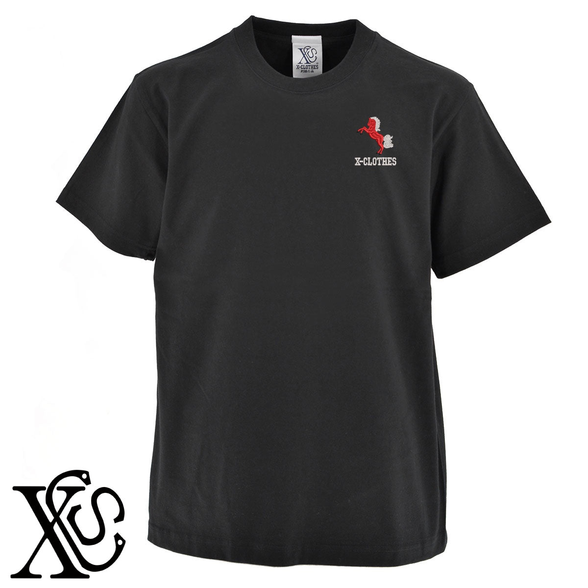 赤馬2柄 刺繍 5.6oz 綿100% 半袖 Tシャツ メンズ レディース カットソー 大きいサイズあり【X-CLOTHES】オリジナル グッズ 刺繍 ワンポイント 雑貨【b 黒 紺 ブルー 赤 ワイン】【g 白 灰】 【1各種動物-草食動物】