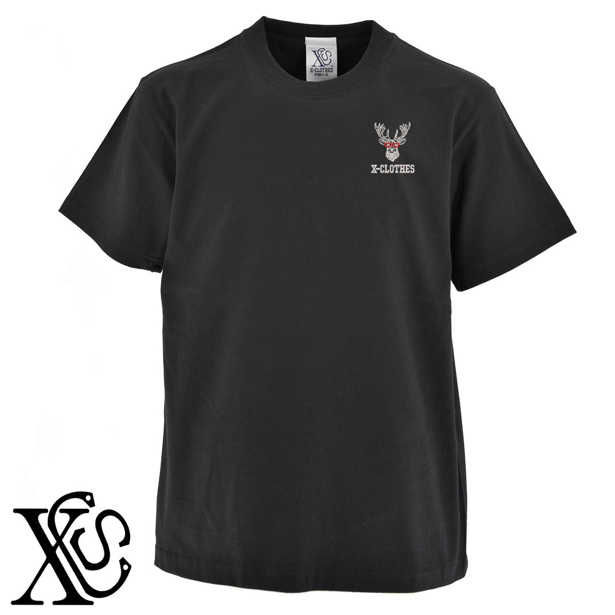 鹿3柄 刺繍 5.6oz 綿100% 半袖 Tシャツ メンズ レディース カットソー 大きいサイズあり【X-CLOTHES】オリジナル グッズ 刺繍 ワンポイント 雑貨【b 黒 紺 ブルー 赤 ワイン】【g 白 灰】 【1各種動物-草食動物】