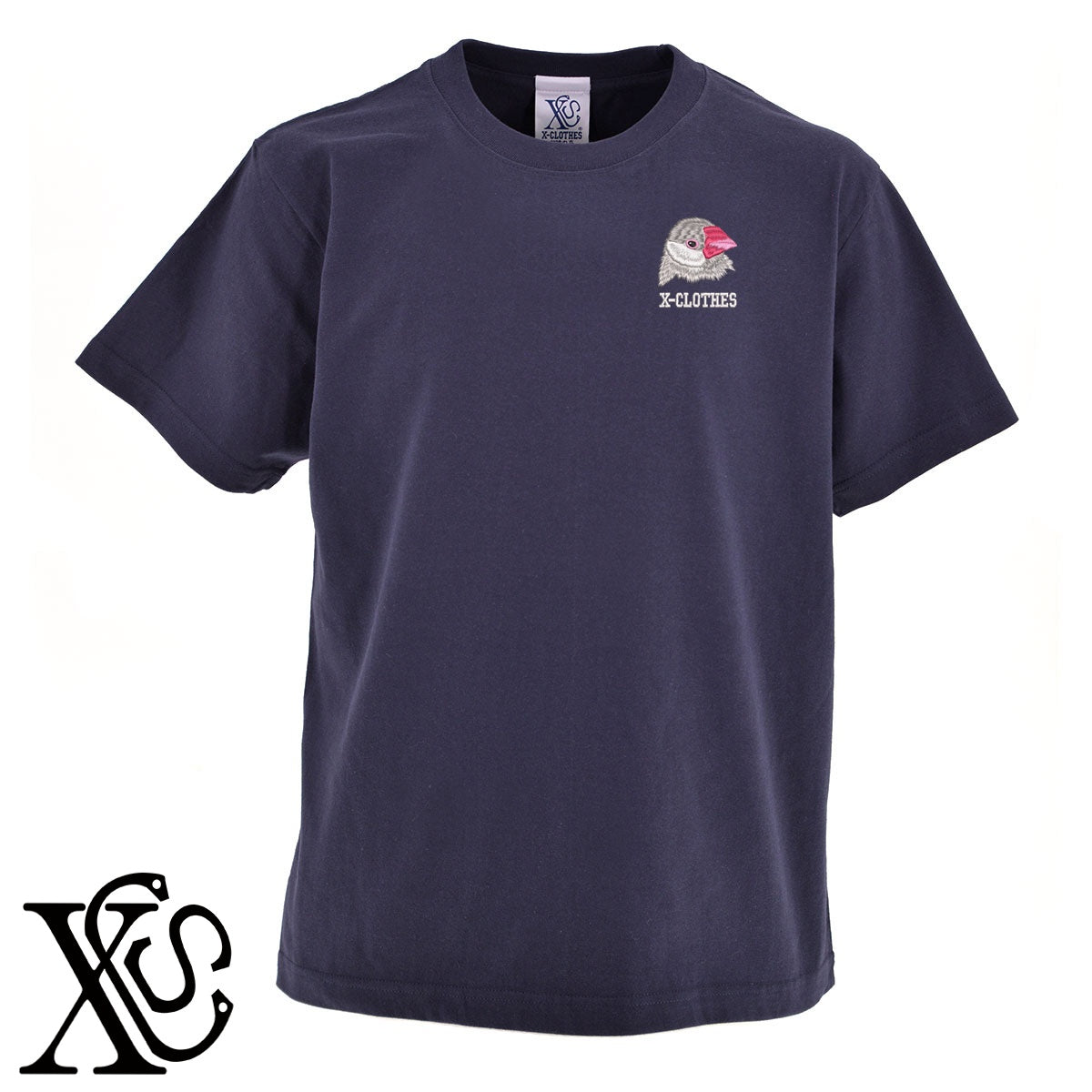 シルバー文鳥2柄 刺繍 5.6oz 綿100% 半袖 Tシャツ メンズ レディース カットソー 大きいサイズあり【X-CLOTHES】オリジナル グッズ 刺繍 ワンポイント 雑貨【b 黒 紺 ブルー 赤 ワイン】【g 白 灰】 【1各種動物-鳥類】