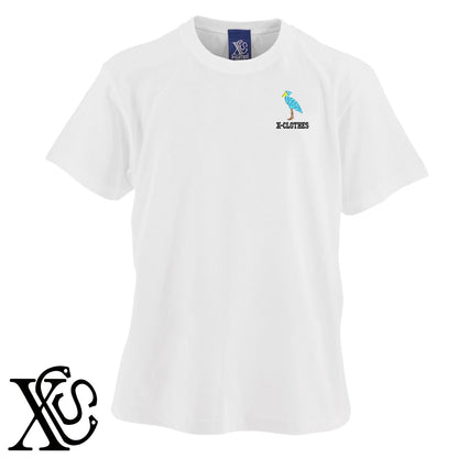 ハシビロコウ2柄 刺繍 5.6oz 綿100% 半袖 Tシャツ メンズ レディース カットソー 大きいサイズあり【X-CLOTHES】オリジナル グッズ 刺繍 ワンポイント 雑貨【b 黒 紺 ブルー 赤 ワイン】【g 白 灰】 【1各種動物-鳥類】