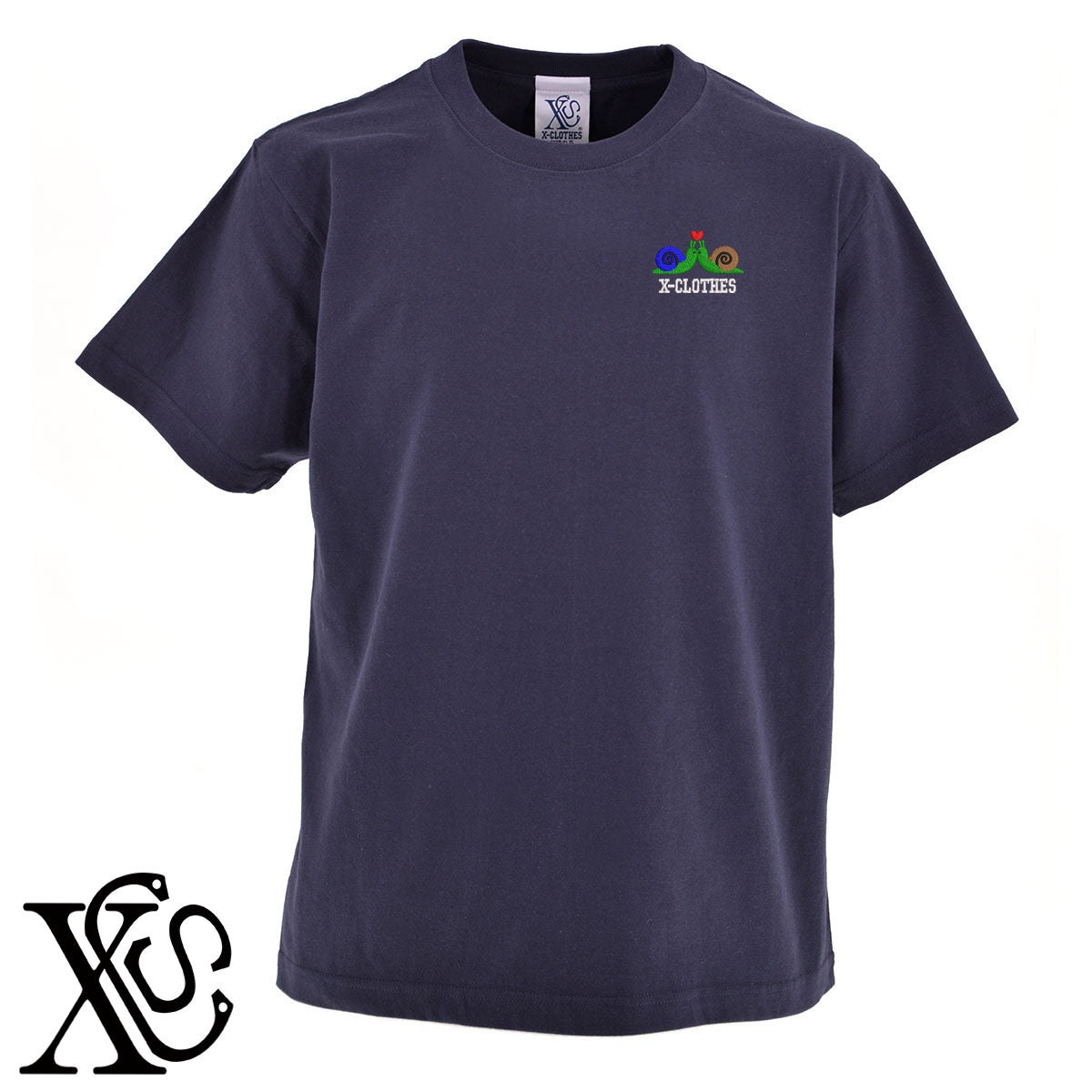 ラブ蝸牛2柄 刺繍 5.6oz 綿100% 半袖 Tシャツ メンズ レディース カットソー 大きいサイズあり【X-CLOTHES】オリジナル グッズ 刺繍 ワンポイント 雑貨【b 黒 紺 ブルー 赤 ワイン】【g 白 灰】 【2植物ロゴ-キャラクター】