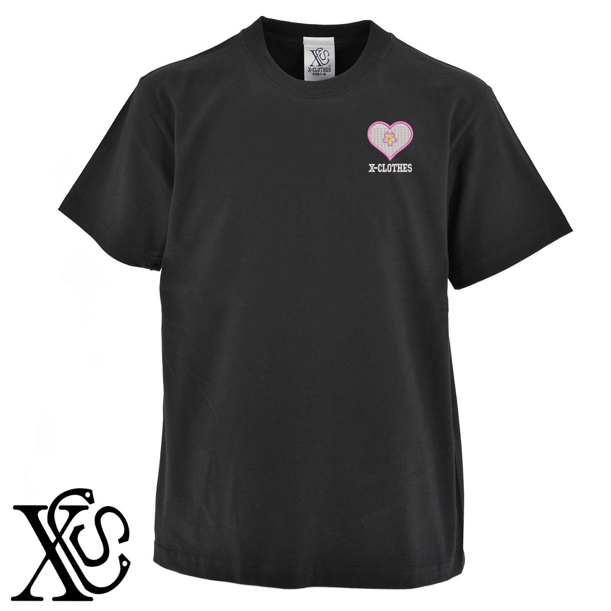 さくら3柄 刺繍 5.6oz 綿100% 半袖 Tシャツ メンズ レディース カットソー 大きいサイズあり【X-CLOTHES】オリジナル グッズ 刺繍 ワンポイント 雑貨【b 黒 紺 ブルー 赤 ワイン】【g 白 灰】 【2植物ロゴ-ハート】