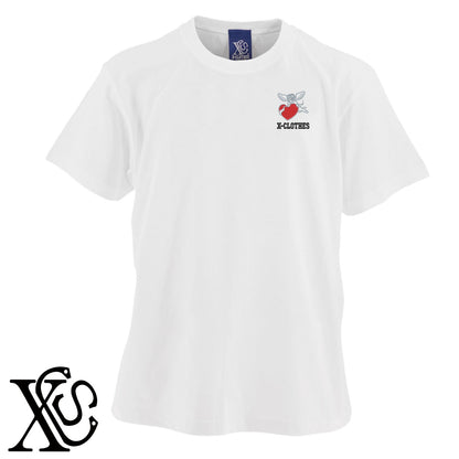キューピッド4柄 刺繍 5.6oz 綿100% 半袖 Tシャツ メンズ レディース カットソー 大きいサイズあり【X-CLOTHES】オリジナル グッズ 刺繍 ワンポイント 雑貨【b 黒 紺 ブルー 赤 ワイン】【g 白 灰】 【2植物ロゴ-ハート】