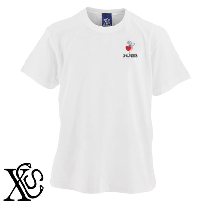 キューピッド6柄 刺繍 5.6oz 綿100% 半袖 Tシャツ メンズ レディース カットソー 大きいサイズあり【X-CLOTHES】オリジナル グッズ 刺繍 ワンポイント 雑貨【b 黒 紺 ブルー 赤 ワイン】【g 白 灰】 【2植物ロゴ-ハート】