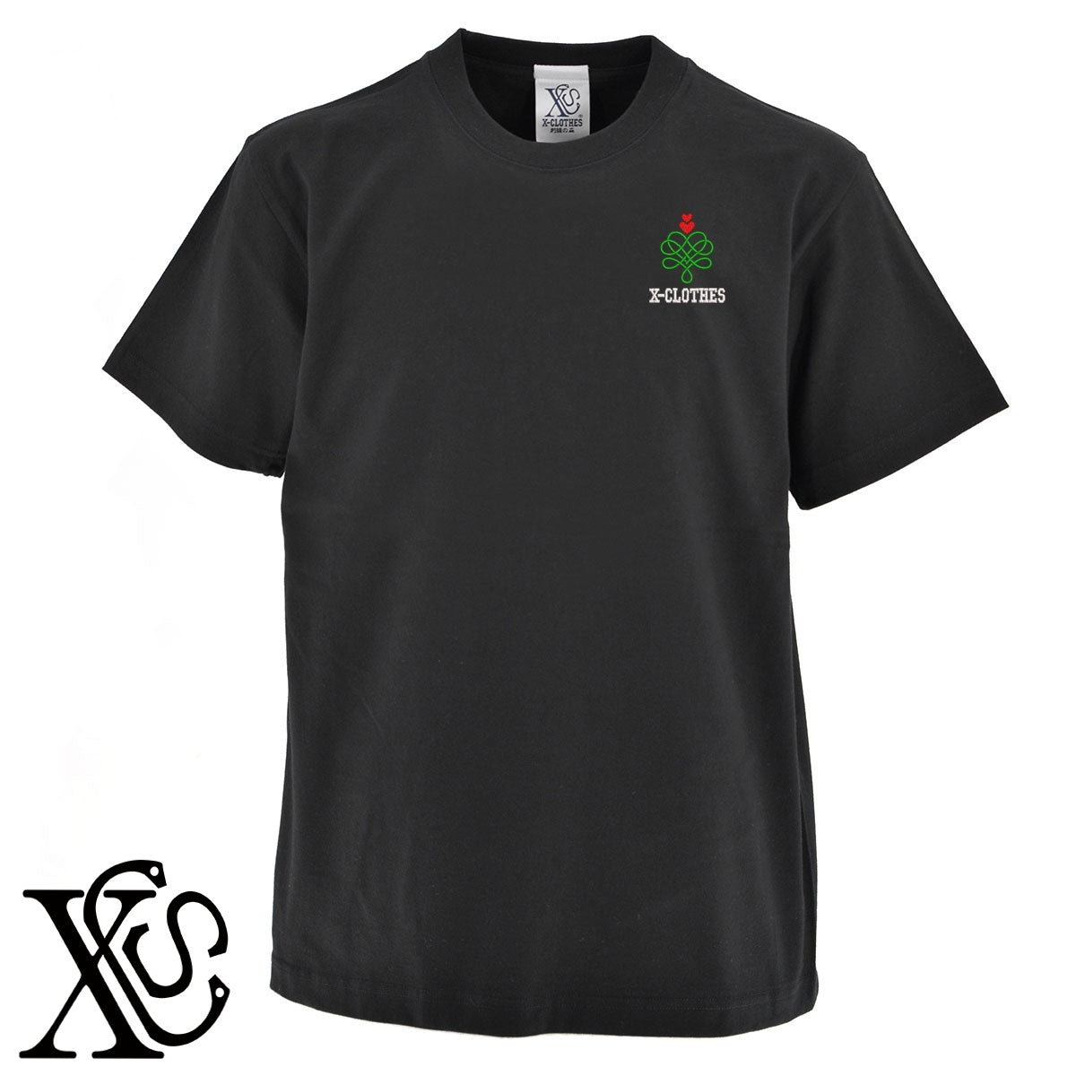ハート6柄 刺繍 5.6oz 綿100% 半袖 Tシャツ メンズ レディース カットソー 大きいサイズあり【X-CLOTHES】オリジナル グッズ 刺繍 ワンポイント 雑貨【b 黒 紺 ブルー 赤 ワイン】【g 白 灰】 【2植物ロゴ-ハート】