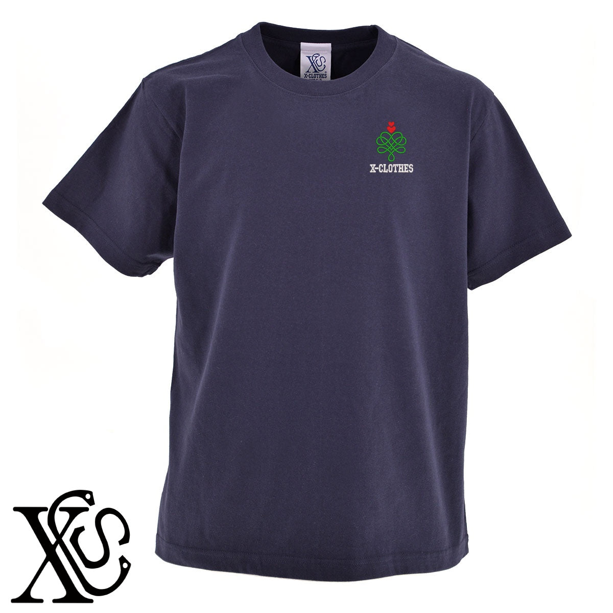 ハート6柄 刺繍 5.6oz 綿100% 半袖 Tシャツ メンズ レディース カットソー 大きいサイズあり【X-CLOTHES】オリジナル グッズ 刺繍 ワンポイント 雑貨【b 黒 紺 ブルー 赤 ワイン】【g 白 灰】 【2植物ロゴ-ハート】