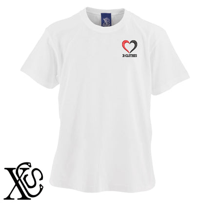 ハート善悪2柄 刺繍 5.6oz 綿100% 半袖 Tシャツ メンズ レディース カットソー 大きいサイズあり【X-CLOTHES】オリジナル グッズ 刺繍 ワンポイント 雑貨【b 黒 紺 ブルー 赤 ワイン】【g 白 灰】 【2植物ロゴ-ハート】