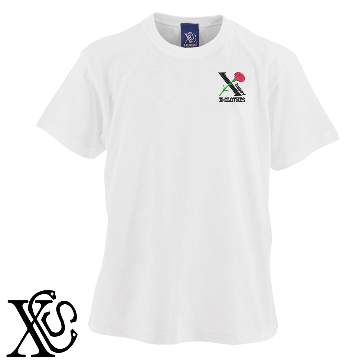 カーネーション3柄 刺繍 5.6oz 綿100% 半袖 Tシャツ メンズ レディース カットソー 大きいサイズあり【X-CLOTHES】オリジナル グッズ 刺繍 ワンポイント 雑貨【b 黒 紺 ブルー 赤 ワイン】【g 白 灰】 【2植物ロゴ-モチーフ】