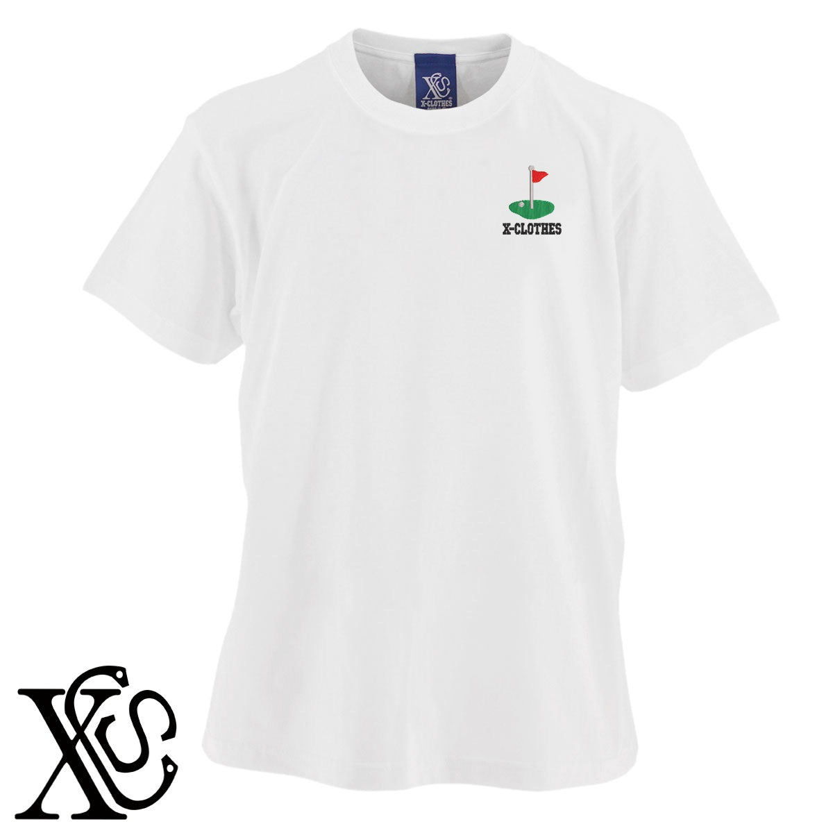 ゴルフ5柄 刺繍 5.6oz 綿100% 半袖 Tシャツ メンズ レディース カットソー 大きいサイズあり【X-CLOTHES】オリジナル グッズ 刺繍 ワンポイント 雑貨【b 黒 紺 ブルー 赤 ワイン】【g 白 灰】 【2植物ロゴ-モチーフ】