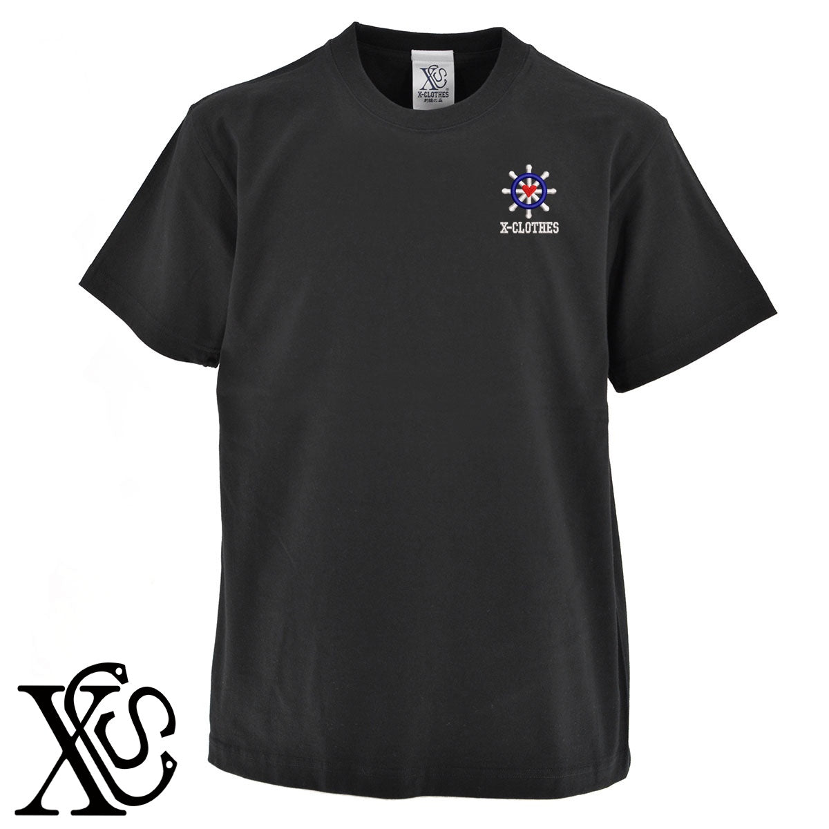 船4柄 刺繍 5.6oz 綿100% 半袖 Tシャツ メンズ レディース カットソー 大きいサイズあり【X-CLOTHES】オリジナル グッズ 刺繍 ワンポイント 雑貨【b 黒 紺 ブルー 赤 ワイン】【g 白 灰】 【2植物ロゴ-モチーフ】