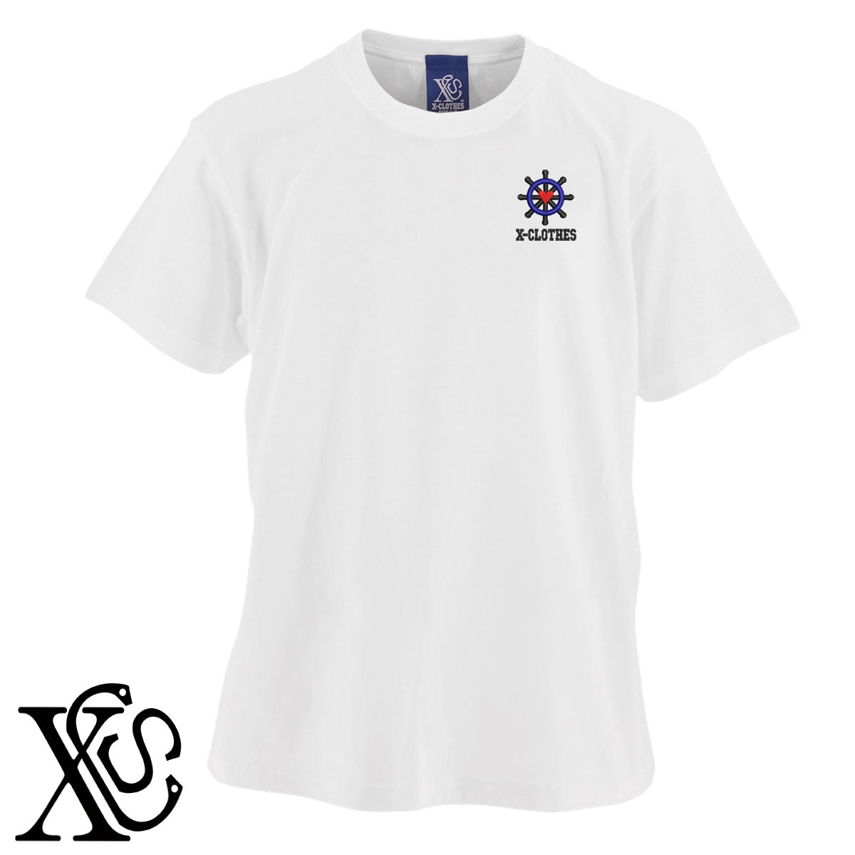 船4柄 刺繍 5.6oz 綿100% 半袖 Tシャツ メンズ レディース カットソー 大きいサイズあり【X-CLOTHES】オリジナル グッズ 刺繍 ワンポイント 雑貨【b 黒 紺 ブルー 赤 ワイン】【g 白 灰】 【2植物ロゴ-モチーフ】